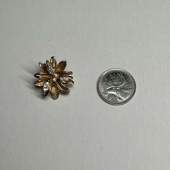 VINTAGE Gold-Tone Flower Clip On Earrings w/ Rhinestones - Picture 5 of 5